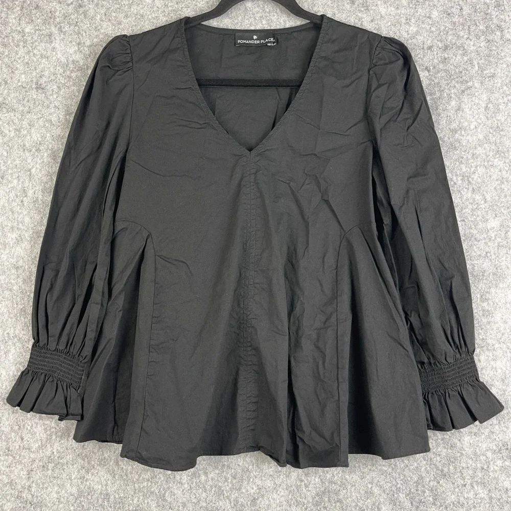 Pomander Place Tuckernuck Easton Swing Top Women Medium Black Poplin Ruffle
